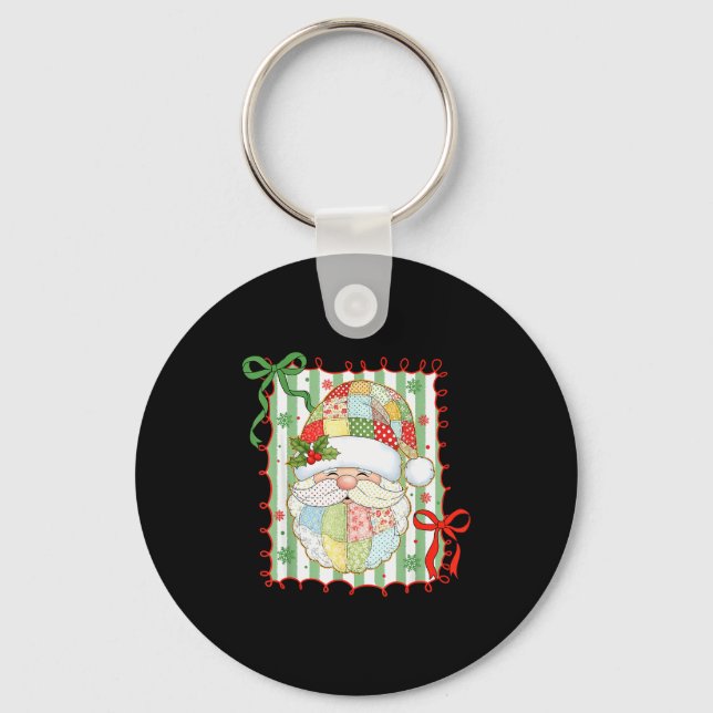 Preppy Christmas Santa Claus Patchwork Xmas Women  Keychain (Front)