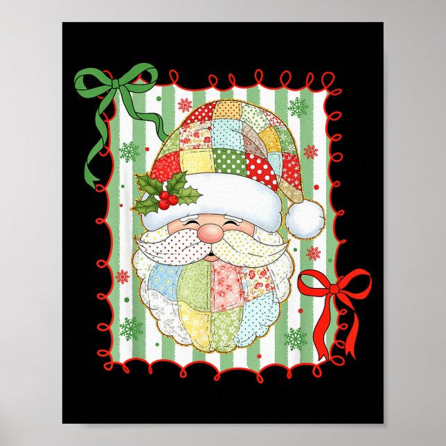 Preppy Christmas Santa Claus Patchwork Xmas Women  Poster (Front)