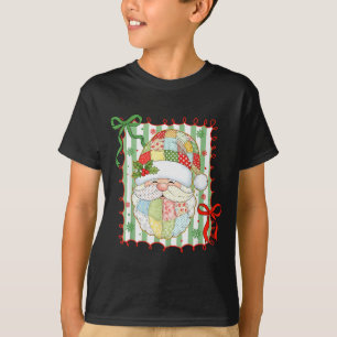 Preppy Christmas Santa Claus Patchwork Xmas Women T-Shirt