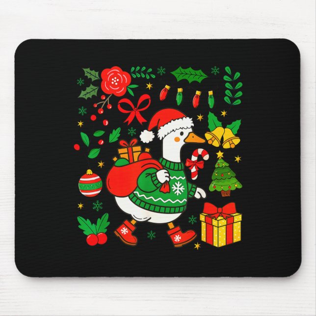 Preppy Christmas Santa Gooses Bow Xmas Tree Funny  Mouse Pad (Front)