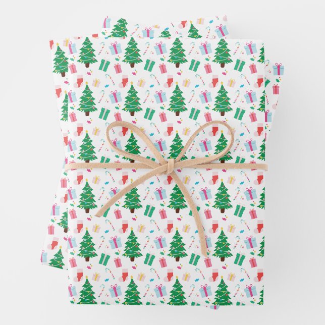 Preppy Christmas Tree Gift Candy Wrapping Paper Sheet (In situ)