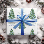 Preppy Christmas Tree Green Blue White Holidays Wrapping Paper<br><div class="desc">Watercolor Nordic Spruce Christmas Tree with blue and white Chinoiserie ornaments. These elements were handpainted by yours truly before being arranged into a repeating pattern with the ability to add personalized text.</div>