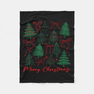 Preppy Christmas Tree Merry Xmas Girly Coquette Ki Fleece Blanket