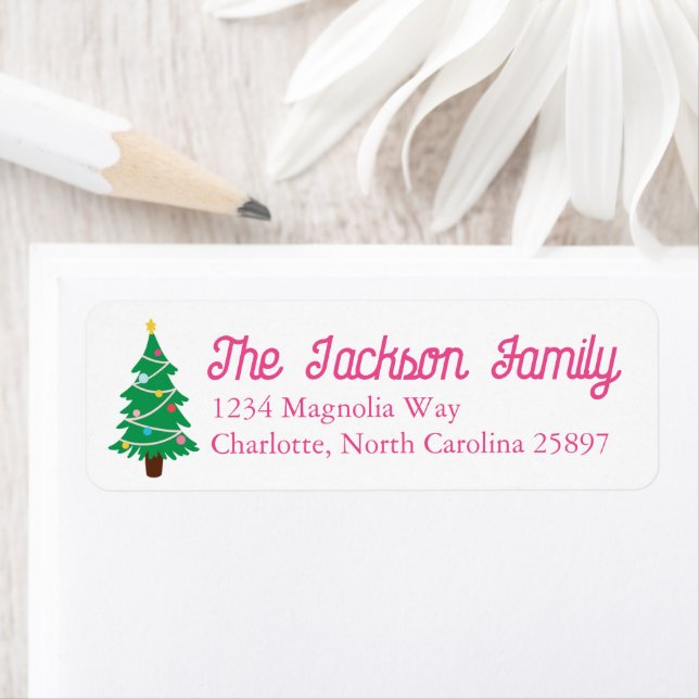 Preppy Christmas Tree Personalized Return Address (Insitu)