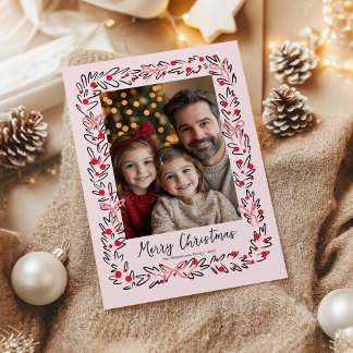 Preppy Christmas Wreath & Bows Photo Card