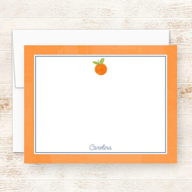 Preppy Citrus Fruit Orange & Blue Note Card (Creator Uploaded)