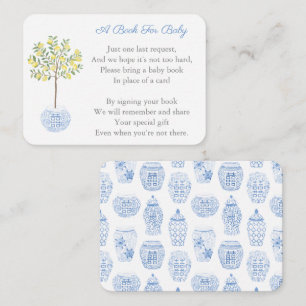 Preppy Citrus Lemon Tree Bring A Book Baby Shower Enclosure Card