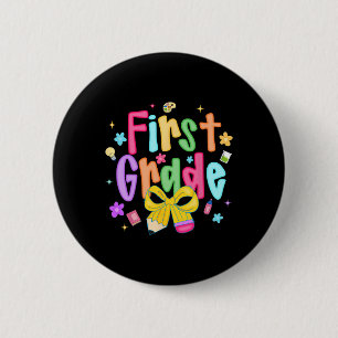 Preppy Ck To School 1st Grade Coquette Bow Girls K 2 Inch Round Button