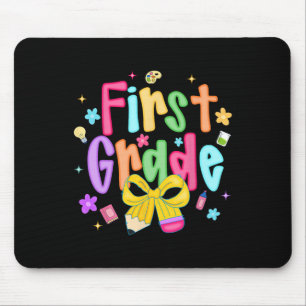 Preppy Ck To School 1st Grade Coquette Bow Girls K Mouse Pad