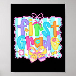 Preppy Ck To School 1st Grade Coquette Bow Girls K Poster