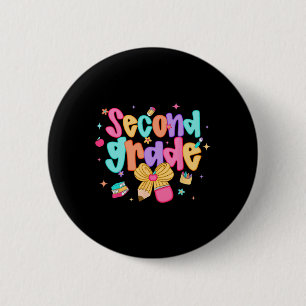 Preppy Ck To School 2nd Grade Coquette Bow Girls K 2 Inch Round Button