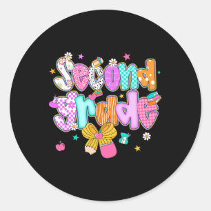 Preppy Ck To School 2nd Grade Coquette Bow Girls K Classic Round Sticker