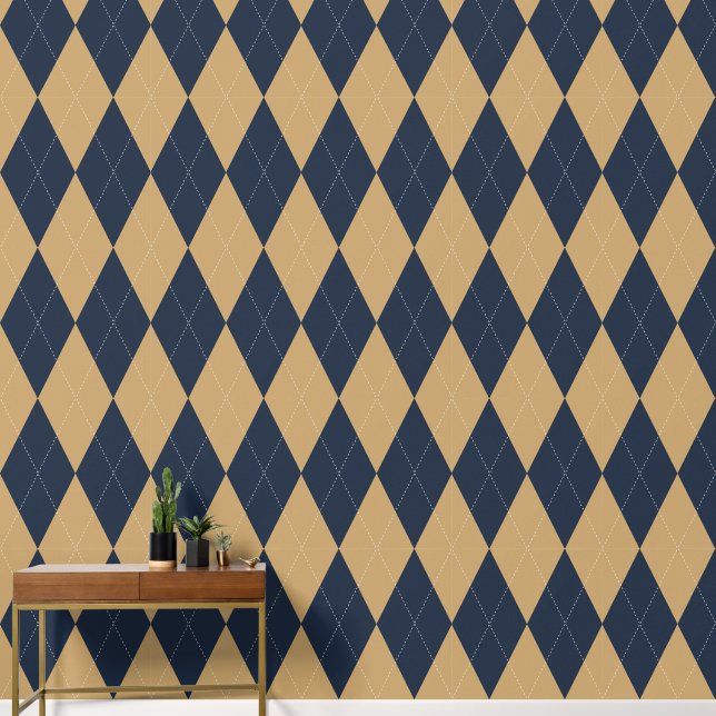Preppy Classic Argyle Navy & Khaki Wallpaper (Hallway)