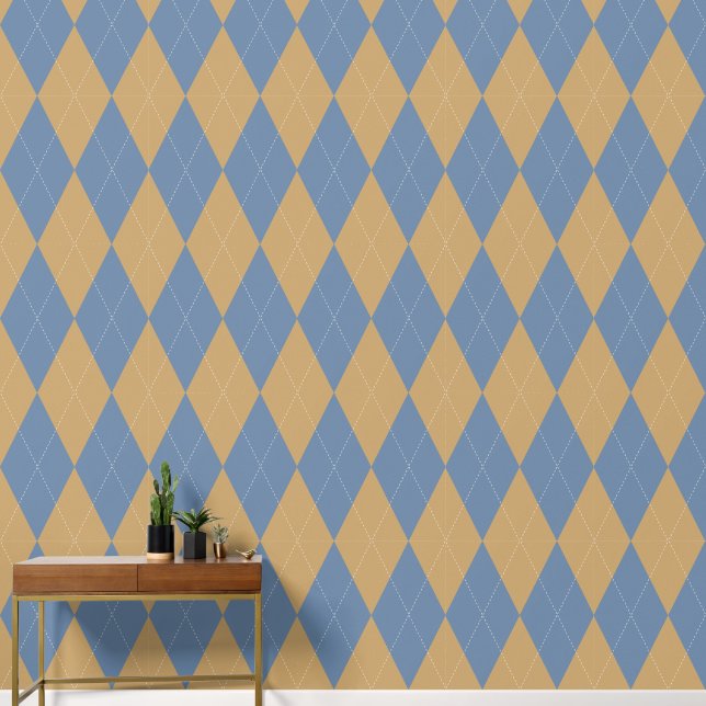 Preppy Classic Argyle Smoke Blue & Khaki Wallpaper (Hallway)