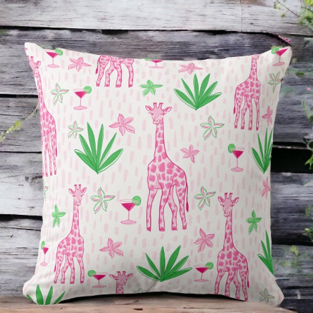 Preppy Classic Giraffes and Cosmopolitans Jungle  Throw Pillow (Creator Uploaded)