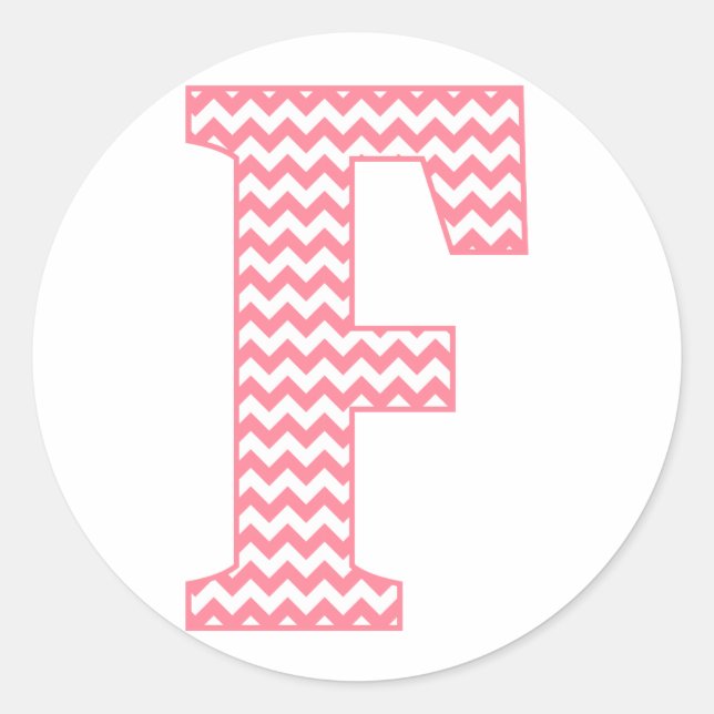 Preppy Classic Pink Chevon Letter F Monogram Round Sticker (Front)