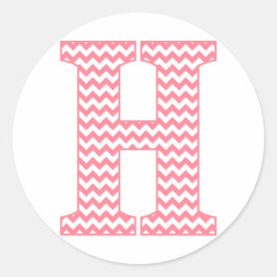 Preppy Classic Pink Chevon Letter H Monogram Round Sticker