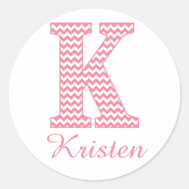 Preppy Classic Pink Chevon Letter K Monogram Round Sticker (Front)