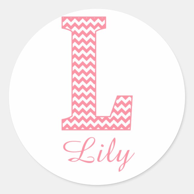 Preppy Classic Pink Chevon Letter L Monogram Classic Round Sticker (Front)