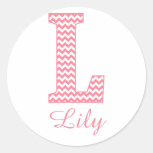 Preppy Classic Pink Chevon Letter L Monogram Round Sticker