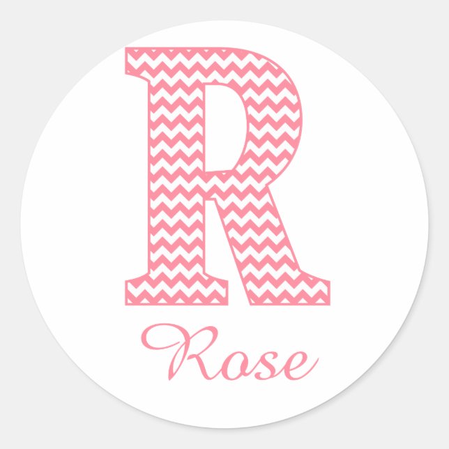 Preppy Classic Pink Chevon Letter R Monogram Round Sticker (Front)