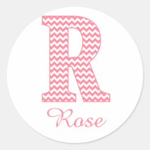 Preppy Classic Pink Chevon Letter R Monogram Round Sticker