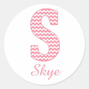 Preppy Classic Pink Chevon Letter S Monogram Classic Round Sticker