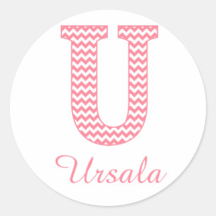 Preppy Classic Pink Chevon Letter U Monogram Classic Round Sticker