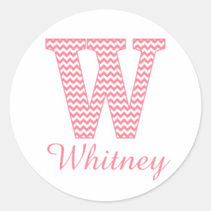 Preppy Classic Pink Chevon Letter W Monogram Round Sticker