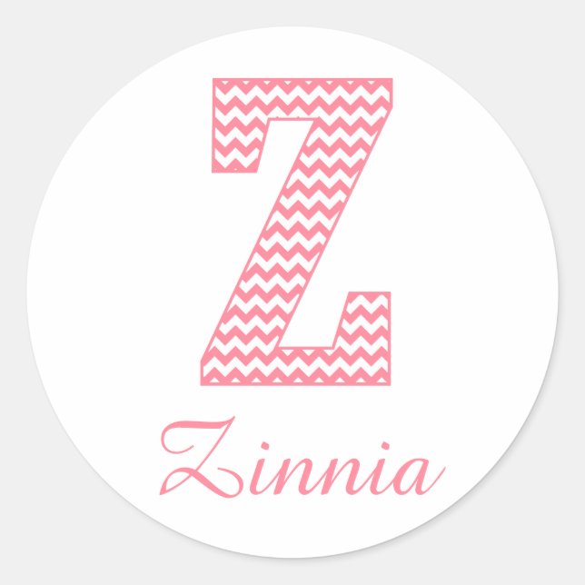 Preppy Classic Pink Chevon Letter Z Monogram Round Sticker (Front)