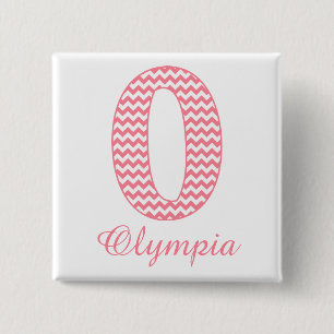 Preppy Classic Pink Chevron Letter O Monogram 2 Inch Square Button