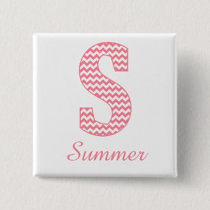 Preppy Classic Pink Chevron Letter S Monogram 2 Inch Square Button