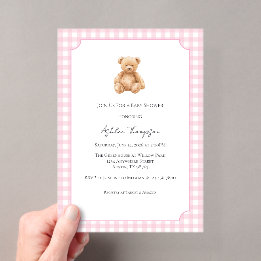 Preppy Classic Teddy Bear Baby Shower Acrylic Inv Invitations