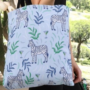 Preppy Classic Zebras and Martinis Blue  Tote Bag
