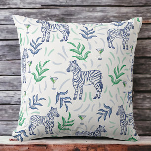 Preppy Classic Zebras and Martinis White  Throw Pillow