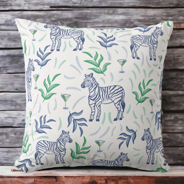 Preppy Classic Zebras and Martinis White  Throw Pillow (Creator Uploaded)