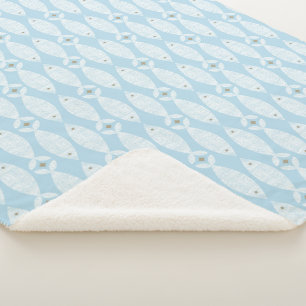Preppy coastal blue fish sherpa blanket
