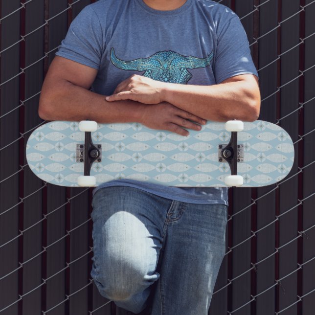 Preppy coastal blue fish skateboard (Outdoor 3)