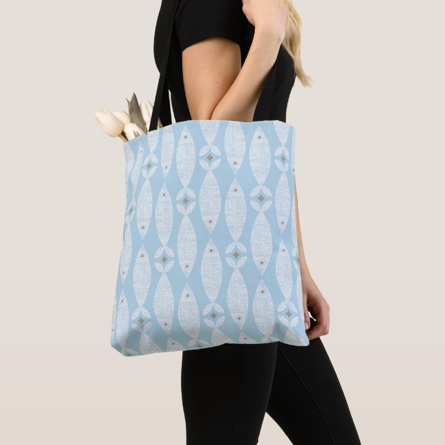 Preppy coastal blue fish tote bag (Close Up)