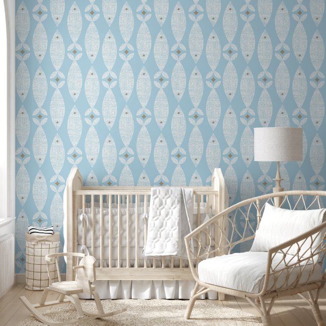 Preppy coastal blue fish wallpaper (Kids)