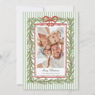 Preppy Coastal Bow Family Photo Christmas Holiday  Card
