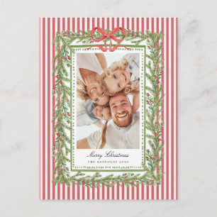 Preppy Coastal Bow Family Photo Christmas Holiday  Postcard