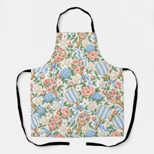 Preppy Coastal Chic Pickleball Blue & Blush Pink Apron