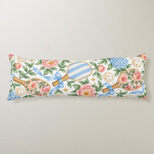Preppy Coastal Chic Pickleball Blue & Blush Pink Body Pillow