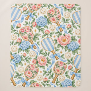 Preppy Coastal Chic Pickleball Blue & Blush Pink Sherpa Blanket