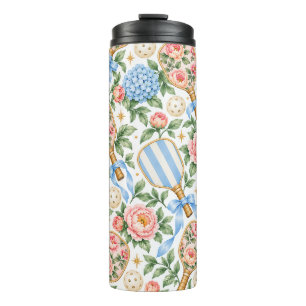 Preppy Coastal Chic Pickleball Blue & Blush Pink Thermal Tumbler