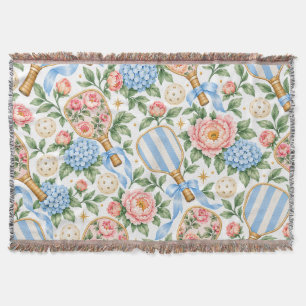 Preppy Coastal Chic Pickleball Blue & Blush Pink Throw Blanket