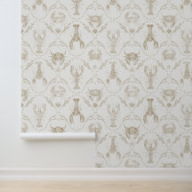 Preppy Coastal Lobsters and Crabs in Sandy Beige