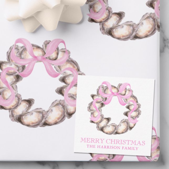 Preppy Coastal Oyster Bow Wreath Christmas Card (Creator Uploaded)