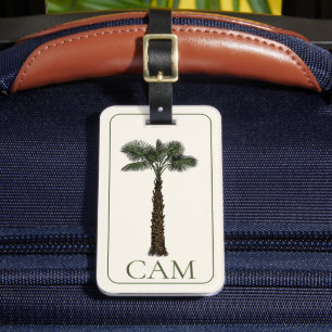 Preppy Coastal Palm Tree Monogram Luggage Tag